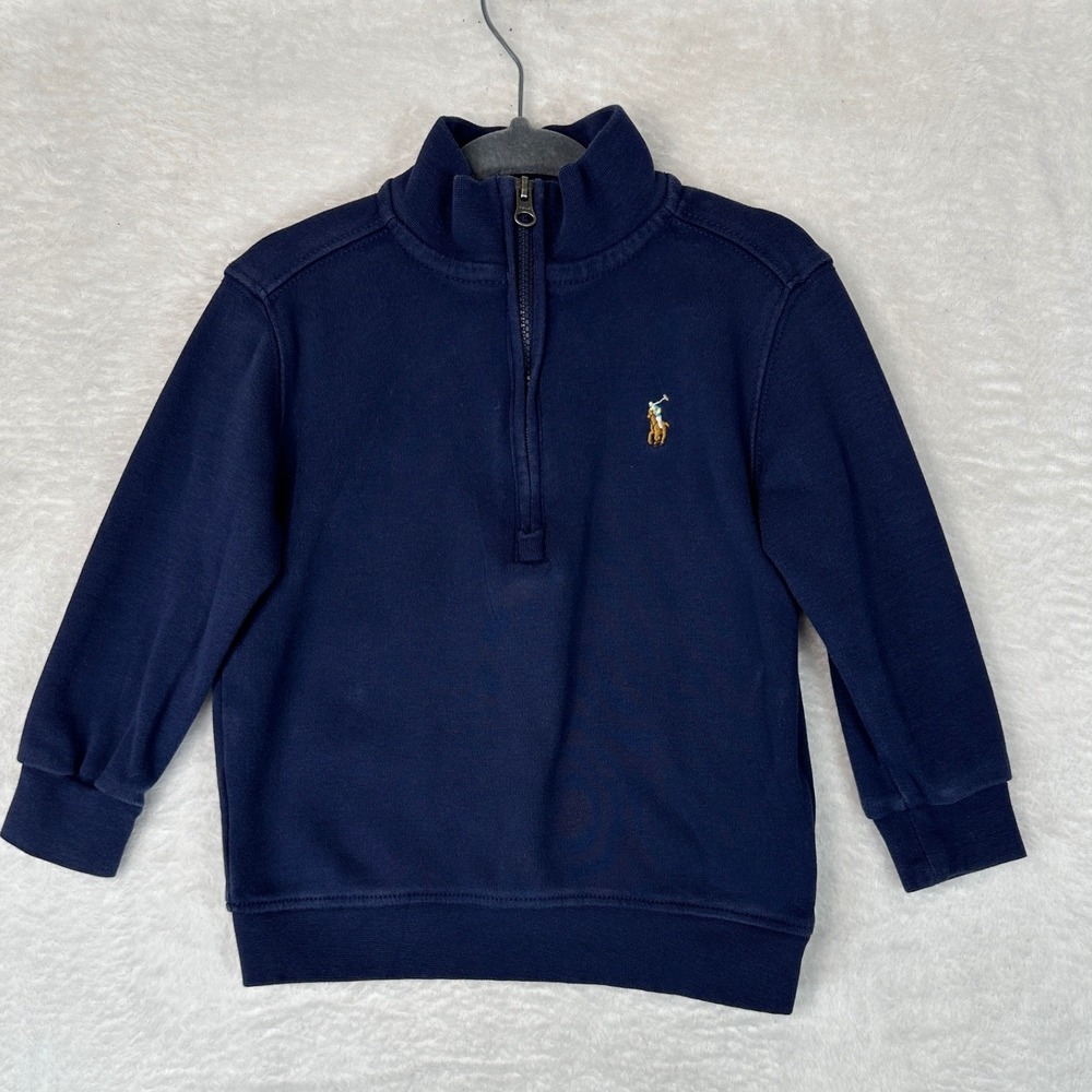 Ralph Lauren Quarter Zip Sweatshirt Toddler 24M Navy Blue Multi Pony Logo
